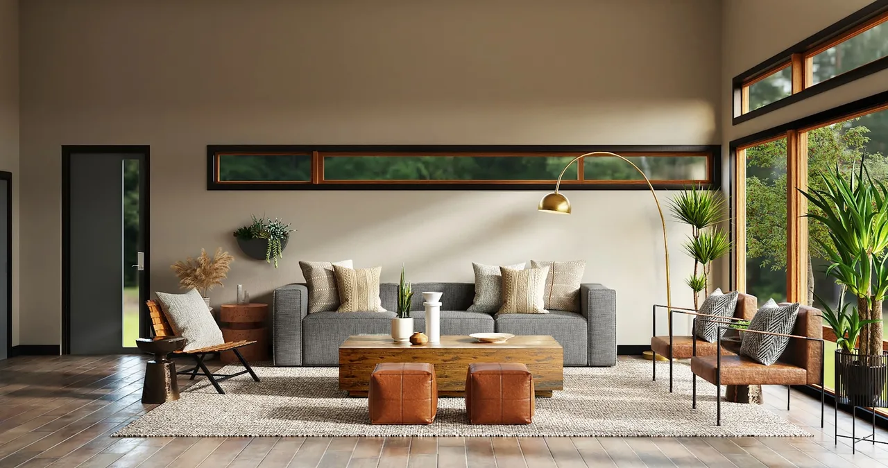 Art Deco living room preview rendered by Deroom's AI living room design tool.