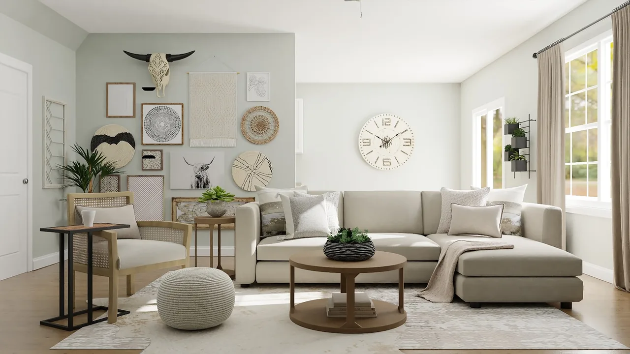 Scandinavian living room preview rendered by Deroom's AI living room design tool.